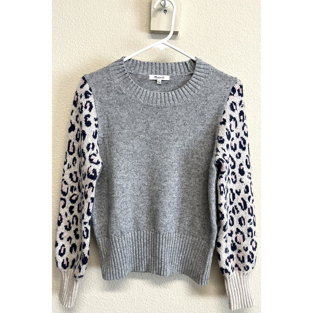 Madewell Gray Leopard Print Sweater